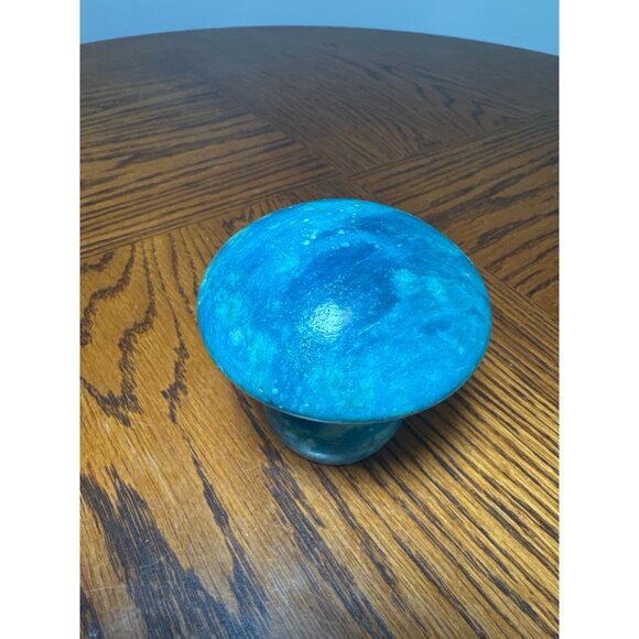 1960s Hand-Carved Italian Alabaster Blue Mushroom Figurine - Picture 4 of 4